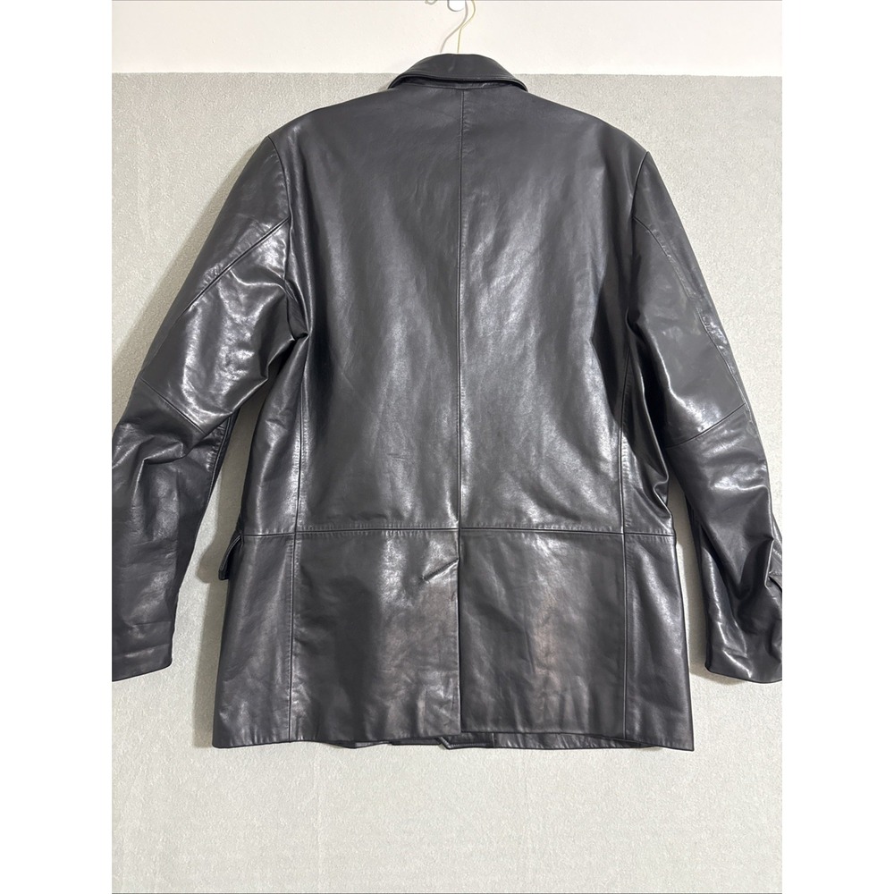 Vtg Mens Leather Coat Banana Republic Black L  Jacket Blazer Rockabilly Y2K Soft - Picture 16 of 16